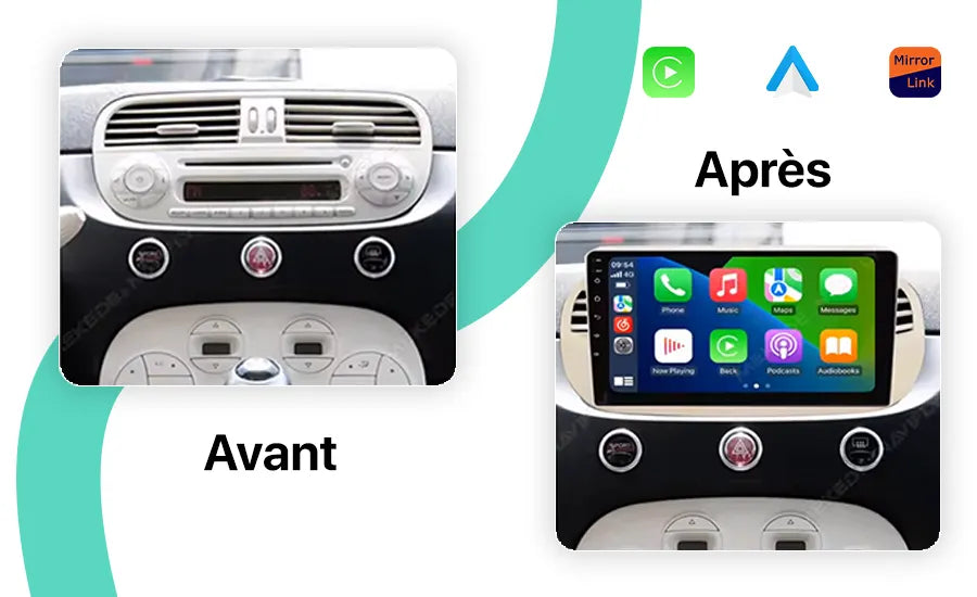 CarPlay Fiat 500 - Écran Complet Sans Fil