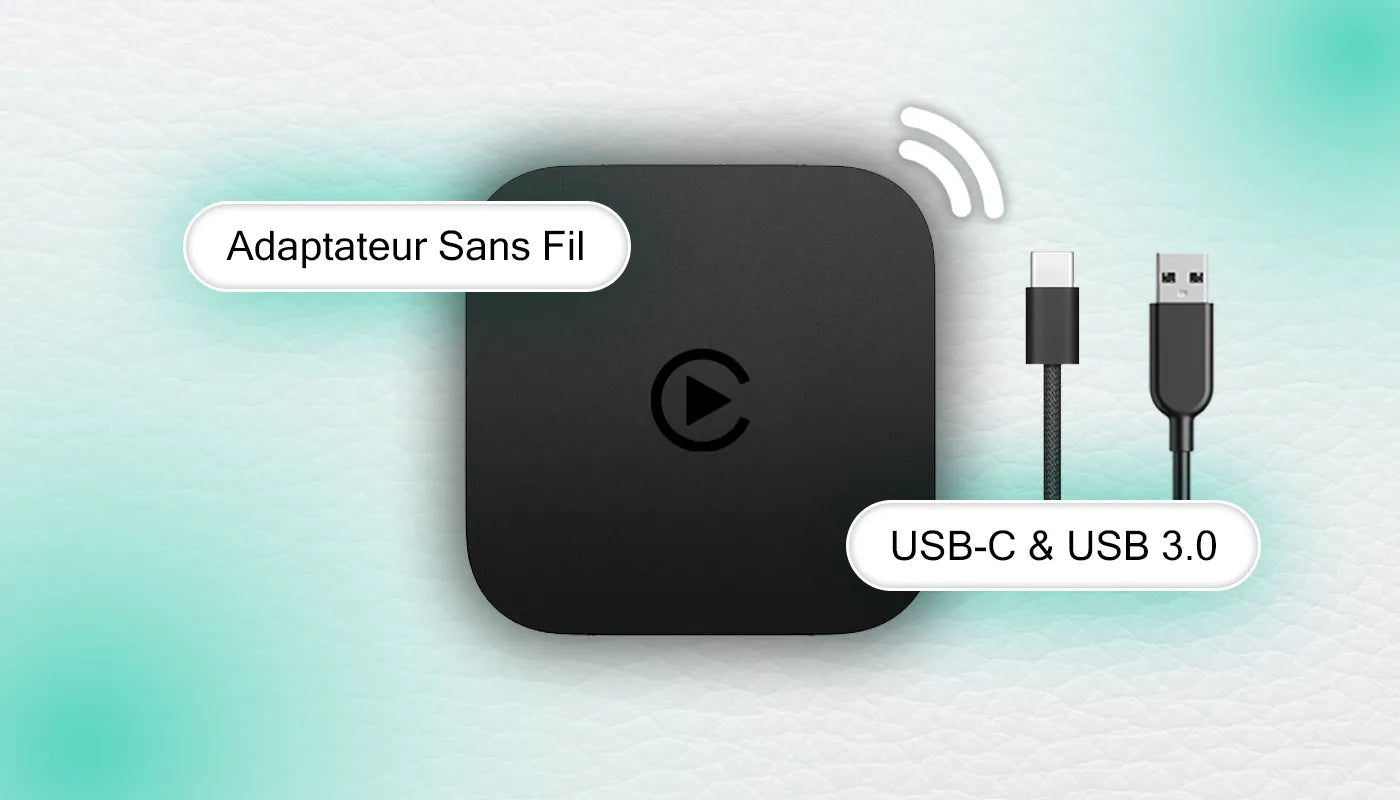 Adaptateur Bluetooth pour CarPlay Filaire à CarPlay 100% Sans Fil & Bluetooth et Android auto